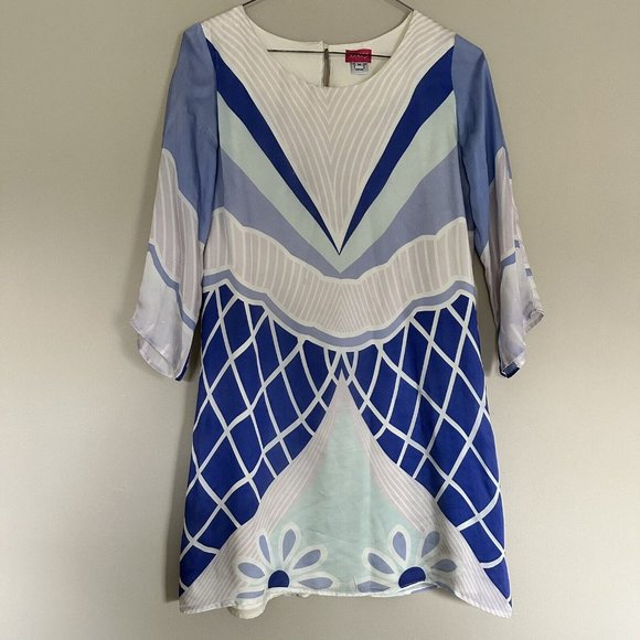 Unbranded Dresses & Skirts - Vintage blue white dress size M Silk Fibre